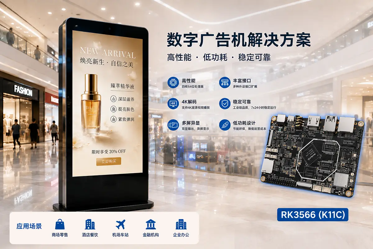 RK3566智能广告机主板应用于商场酒店数字标牌显示终端